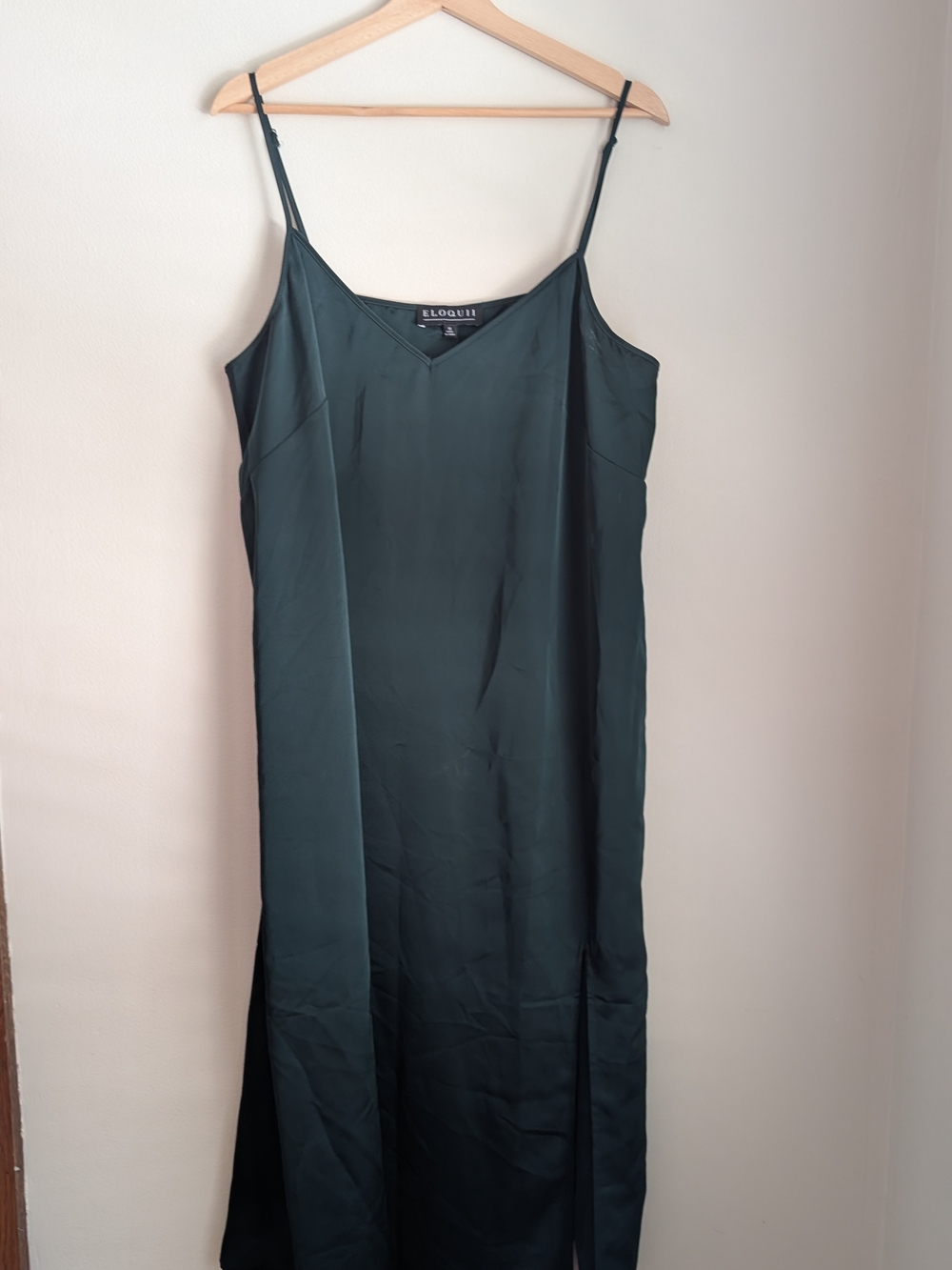 Eloquii Deep Green Satin V-Neck Slip Dress
